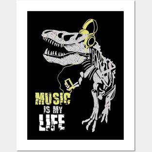 Skeletal Beats: T-Rex Skeleton with Music Player and Headphones Posters and Art